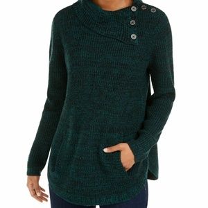 Style&Co. Women's Plus Size 3X Tree Green/Black Marled Envelope Neck Sweater